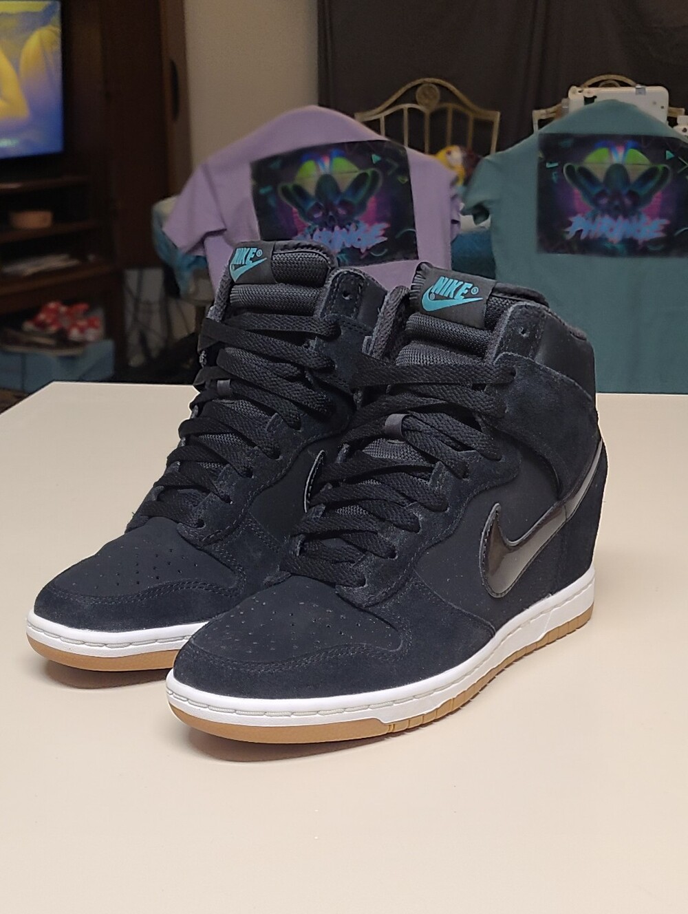 Nike Dunk Sky Hi Essentials Black Gum hidden wedge skateboard sneakers size 7.5